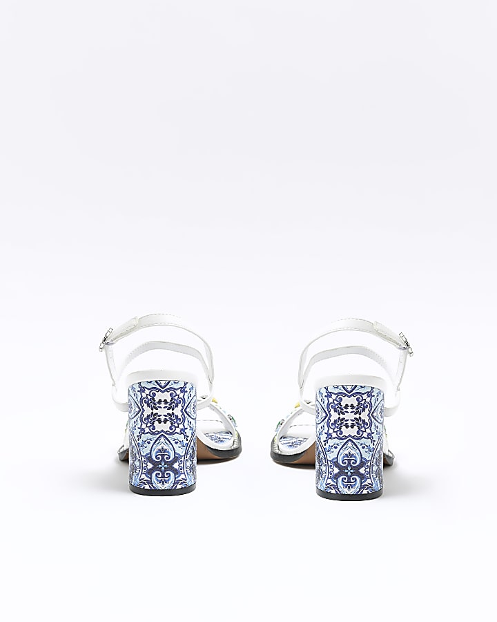 White embellished heeled sandals