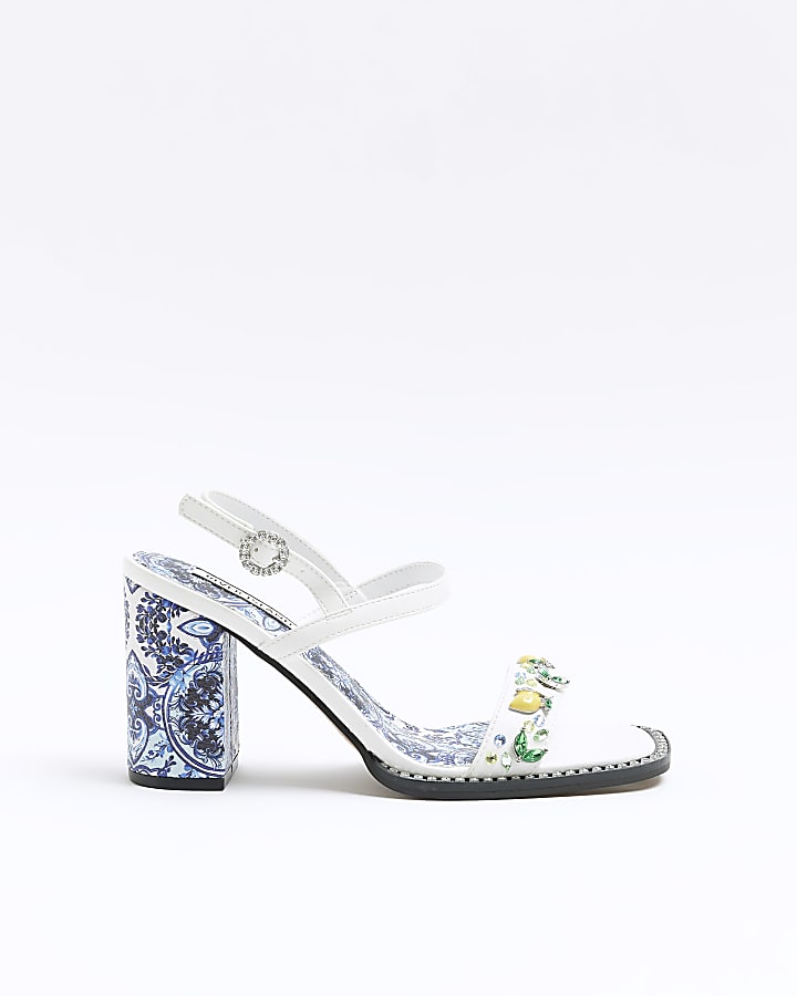 White embellished heeled sandals