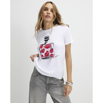 White Embellished Lips Perfume T-Shirt