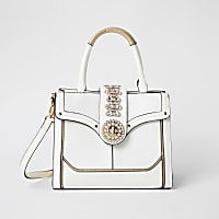 White embellished lock front tote bag