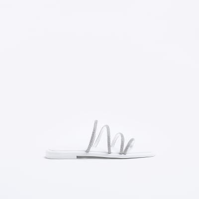 White embellished mule sandals