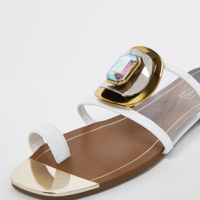 White embellished open toe sandal