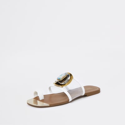 White embellished open toe sandal