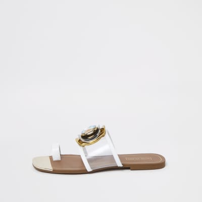 White embellished open toe sandal