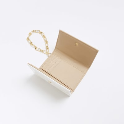 White embossed chain pouch