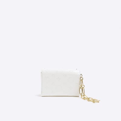 White embossed chain pouch
