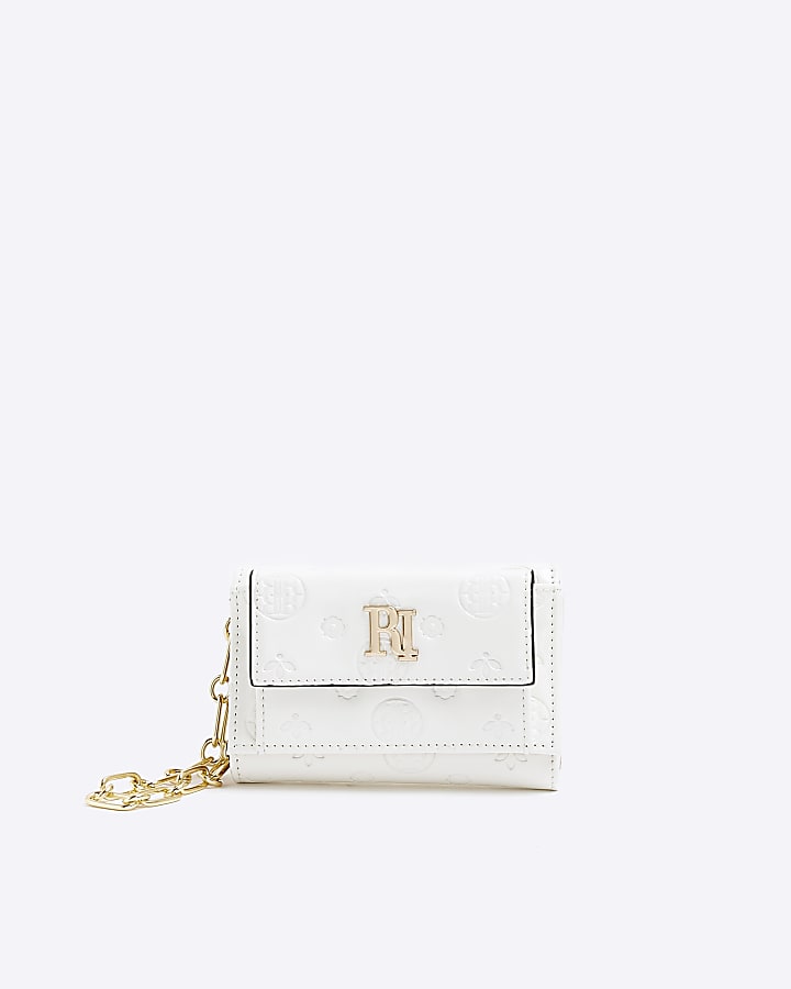 White embossed chain pouch