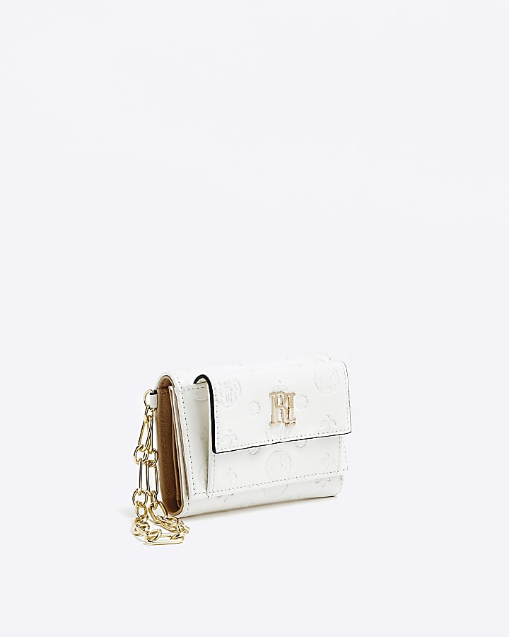 White embossed chain pouch