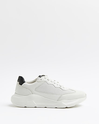 White embossed lace up runner trainers