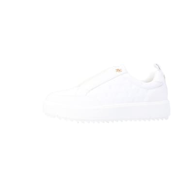 360 degree animation of product White embossed RI monogram trainers frame-2