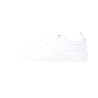 White embossed RI monogram trainers | River Island