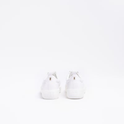 White embossed RI monogram trainers River Island