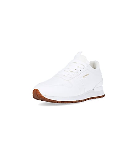 360 degree animation of product White embossed runner trainers frame-0