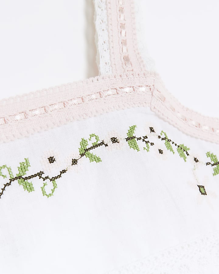 White embroidered cami top with linen