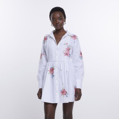 floral embroidered shirt dress