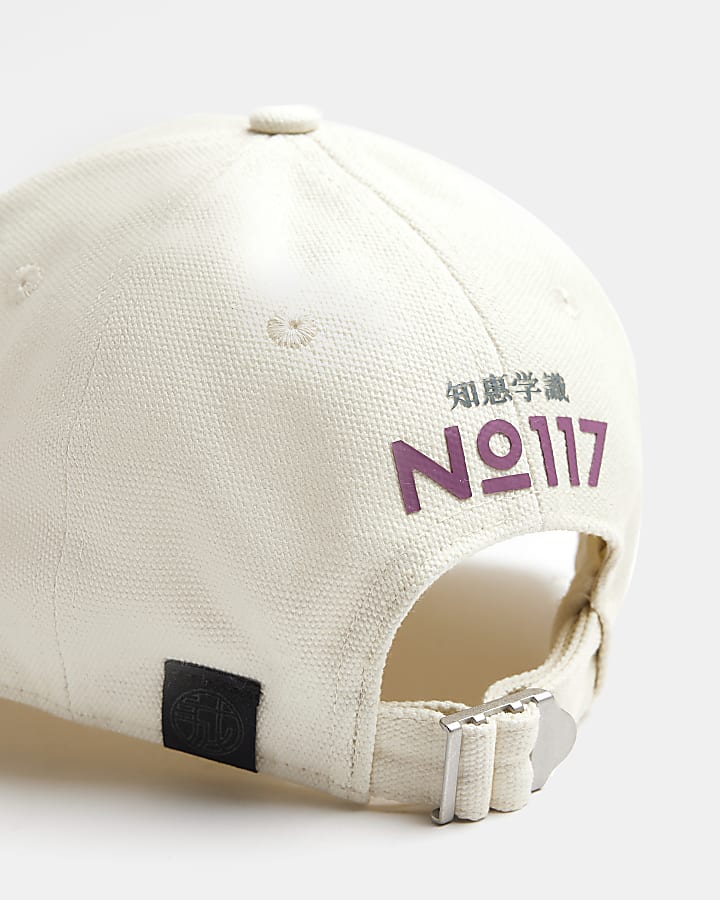 White embroidered Japanese cap