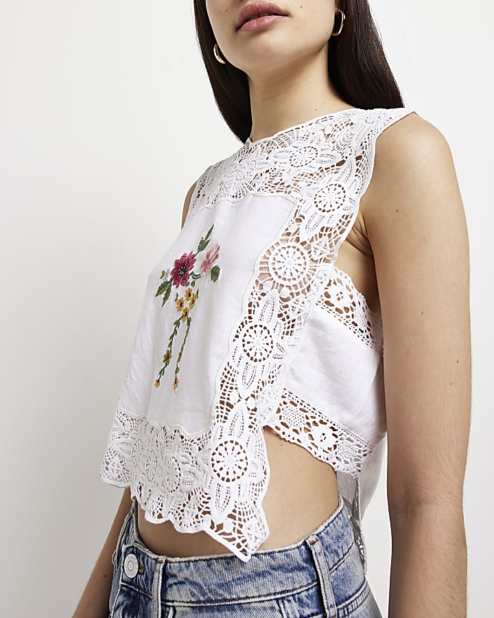 White embroidered lace top