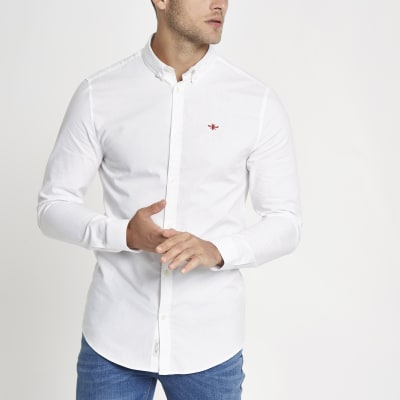 White embroidered long sleeve Oxford shirt
