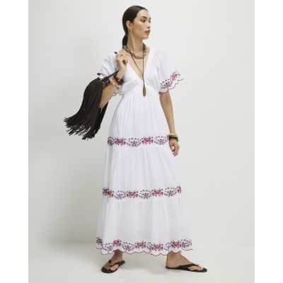 White Embroidered Maxi Dress | River Island