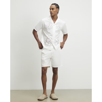 White Embroidered Shorts