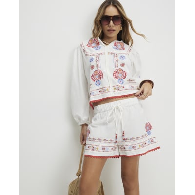 White Embroidered Shorts