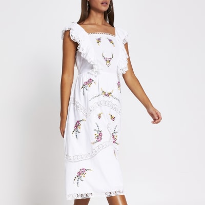 river island white linen dress