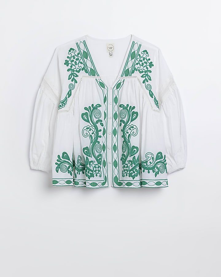 White embroidered smock top