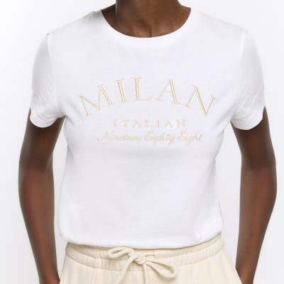 White embroidered tshirt River Island