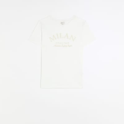 White embroidered tshirt River Island
