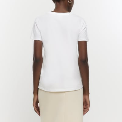 White embroidered tshirt River Island
