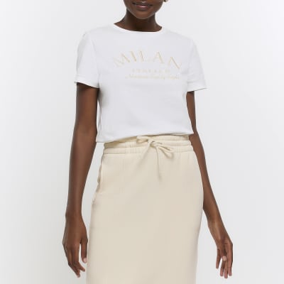 White embroidered tshirt River Island