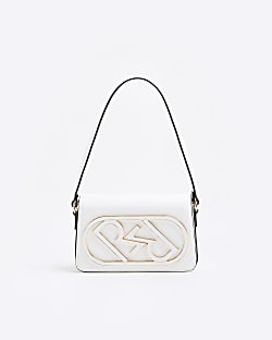 White enamel logo shoulder bag