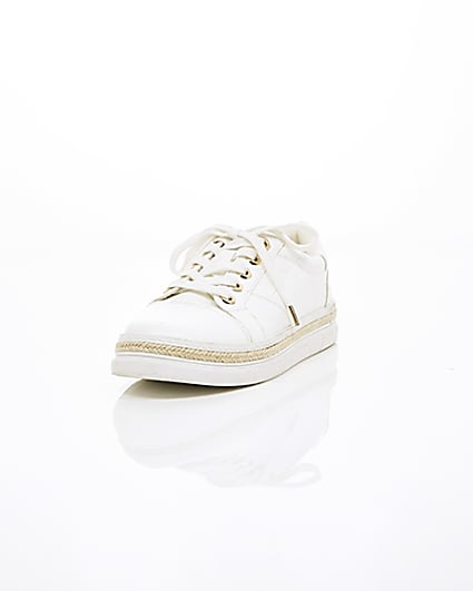 360 degree animation of product White espadrille trim lace-up trainers frame-2