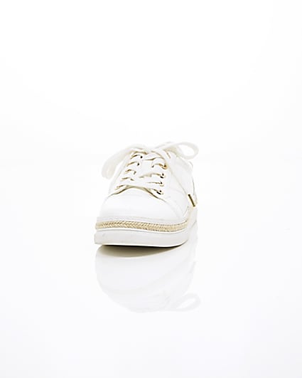 360 degree animation of product White espadrille trim lace-up trainers frame-3