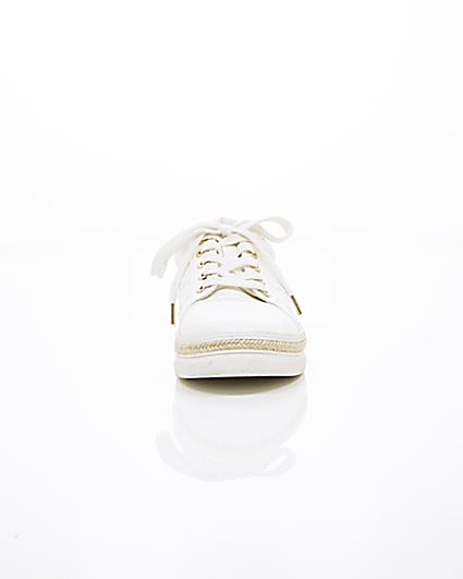 360 degree animation of product White espadrille trim lace-up trainers frame-4