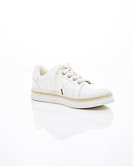 360 degree animation of product White espadrille trim lace-up trainers frame-7