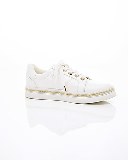360 degree animation of product White espadrille trim lace-up trainers frame-8