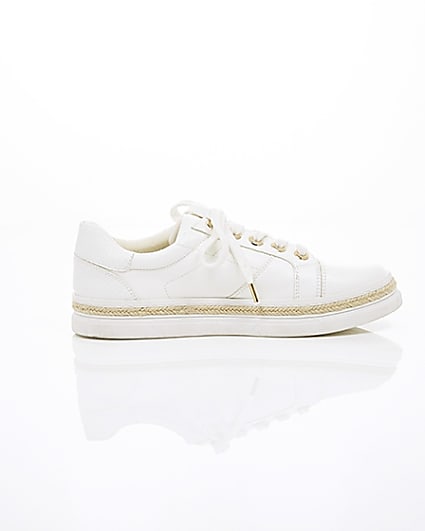360 degree animation of product White espadrille trim lace-up trainers frame-10