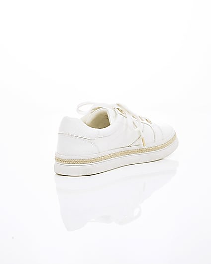 360 degree animation of product White espadrille trim lace-up trainers frame-13