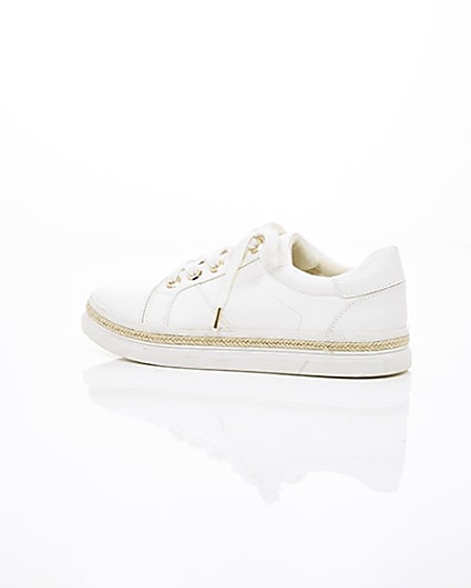 360 degree animation of product White espadrille trim lace-up trainers frame-20