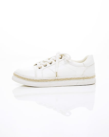 360 degree animation of product White espadrille trim lace-up trainers frame-22