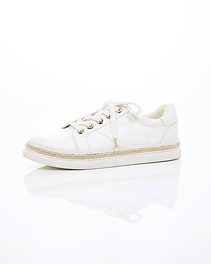 360 degree animation of product White espadrille trim lace-up trainers frame-23