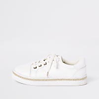 White espadrille trim lace-up trainers