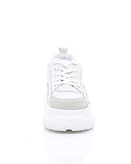 360 degree animation of product White faux leather chunky lace up trainers frame-4