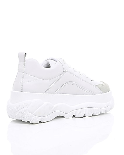 360 degree animation of product White faux leather chunky lace up trainers frame-12