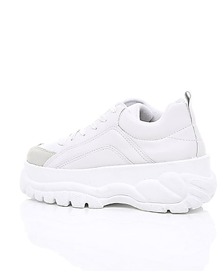 360 degree animation of product White faux leather chunky lace up trainers frame-20