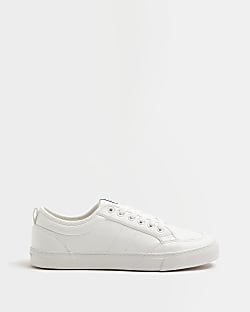 White faux leather Lace Up trainers