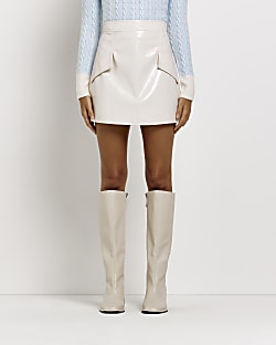 White faux leather mini skirt
