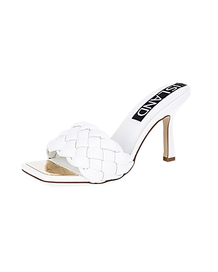 360 degree animation of product White faux leather woven high heel sandal frame-1