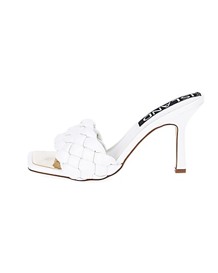 360 degree animation of product White faux leather woven high heel sandal frame-3